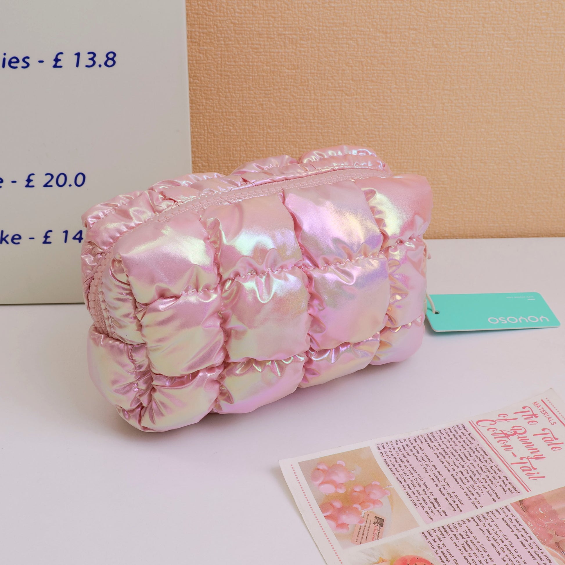 NECESER DE CUADROS ROSADO - PEQUEÑA