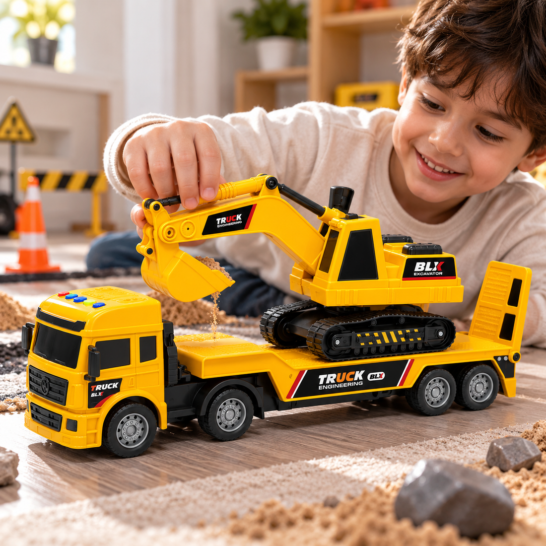 Camión de Construcción con Excavadora, Luz y Sonido Yoyoso