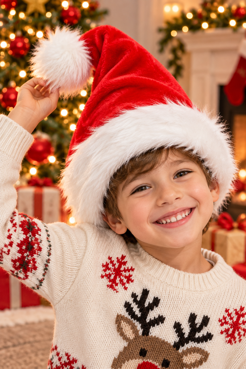 Gorro Navideño Rojo con Borde Blanco de Peluche Yoyoso