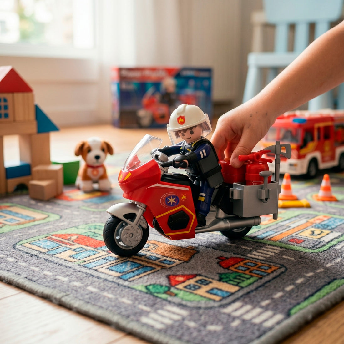 Set de Bloques de Construcción Moto de Bombero con Figura y Accesorios Didáctico Yoyoso