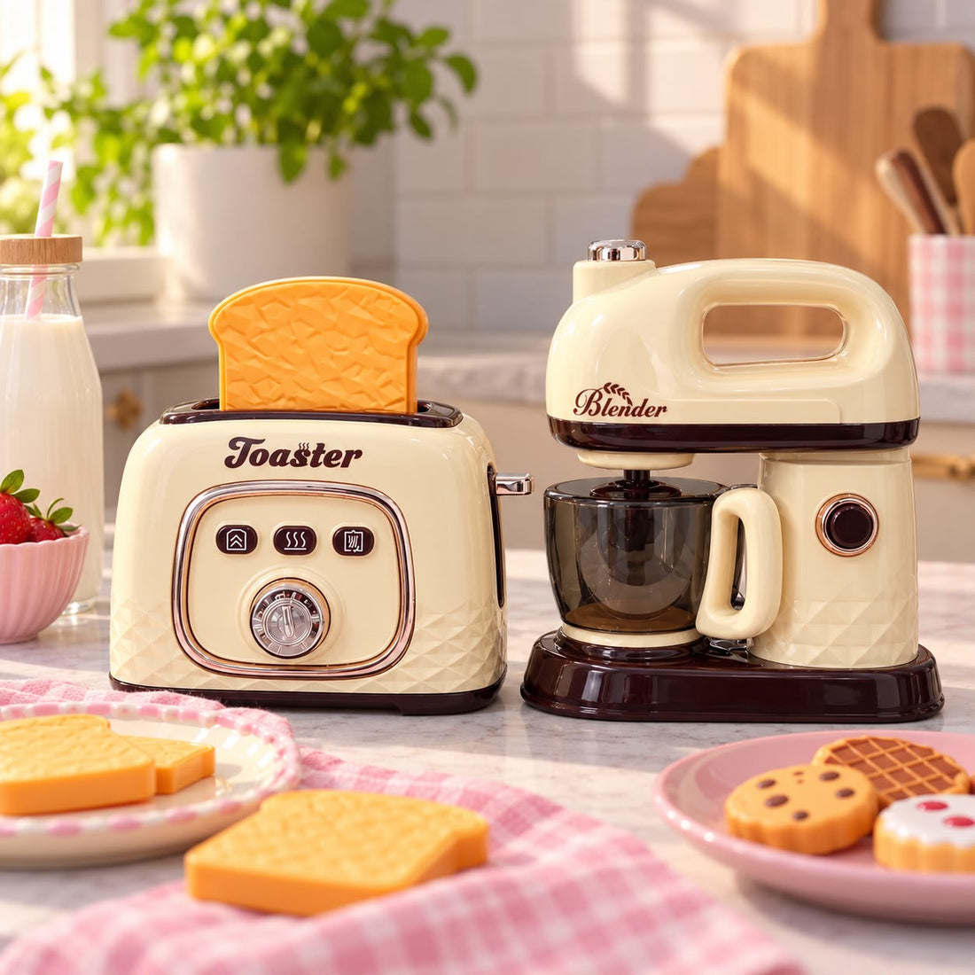 Set de Cocina Infantil con Tostadora y Batidora de Juguete Yoyoso