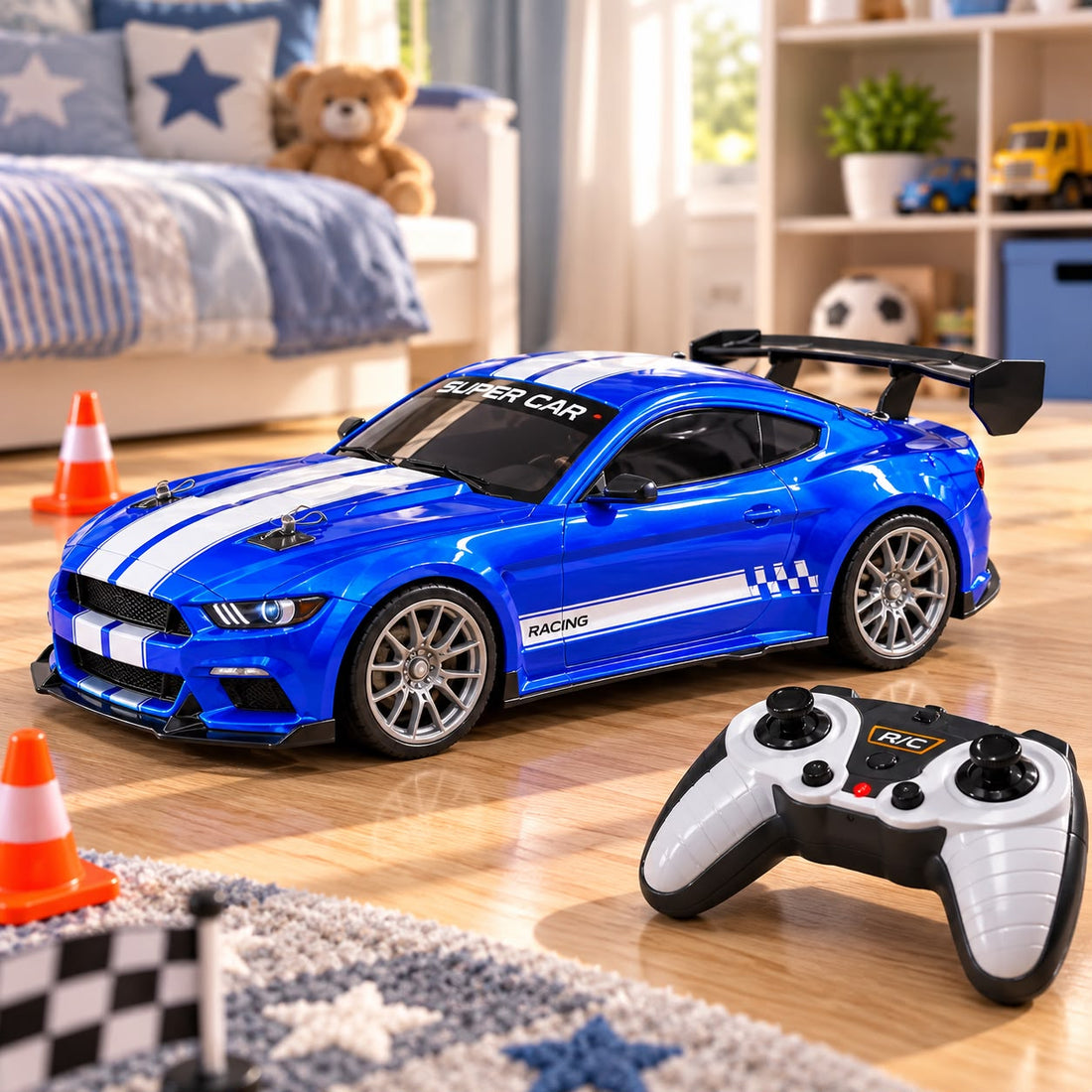 Carro Deportivo de Carreras Azul con Alerón Trasero Yoyoso