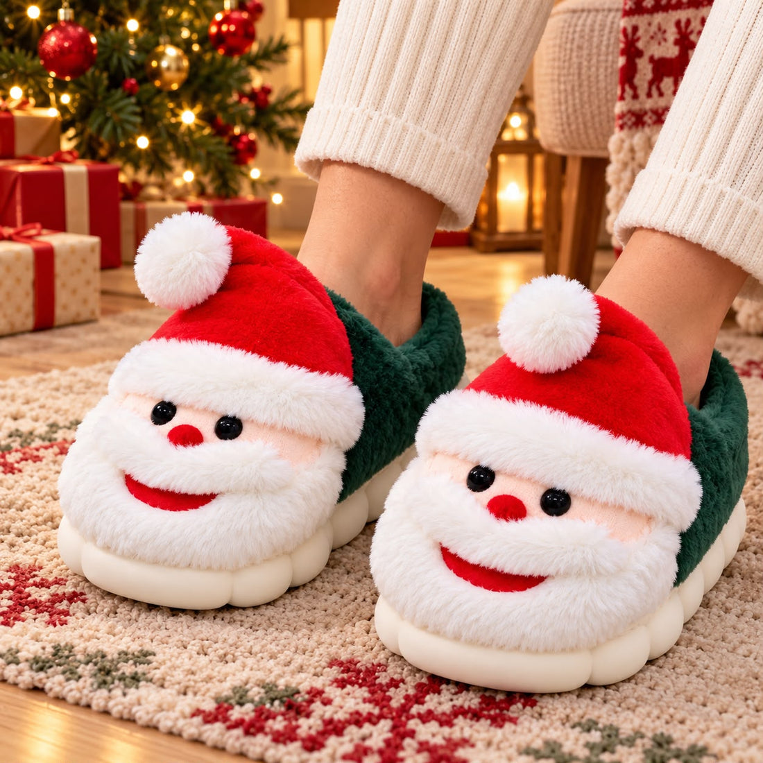 Pantuflas Navidad Papá Noel Verdes Talla 44-45 Yoyoso