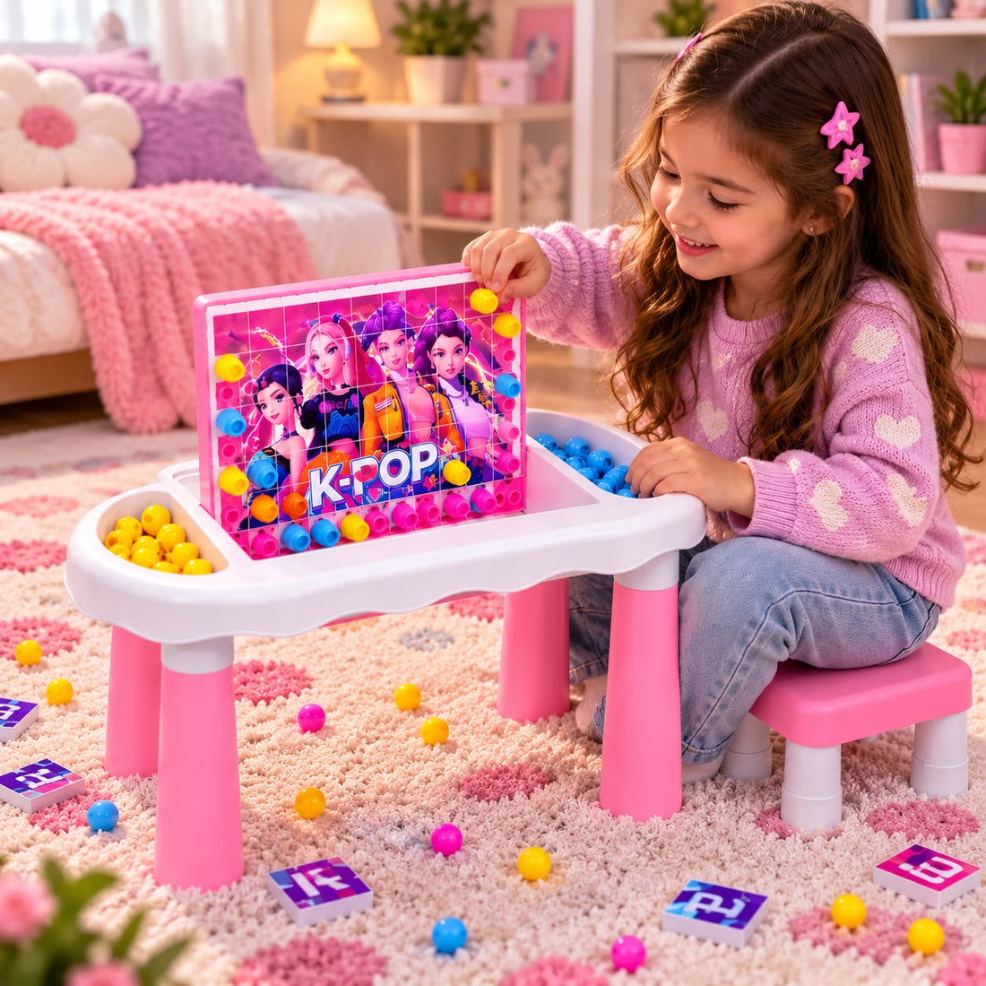 Rompecabezas y Silla Rosada Diseño K-pop  Yoyoso