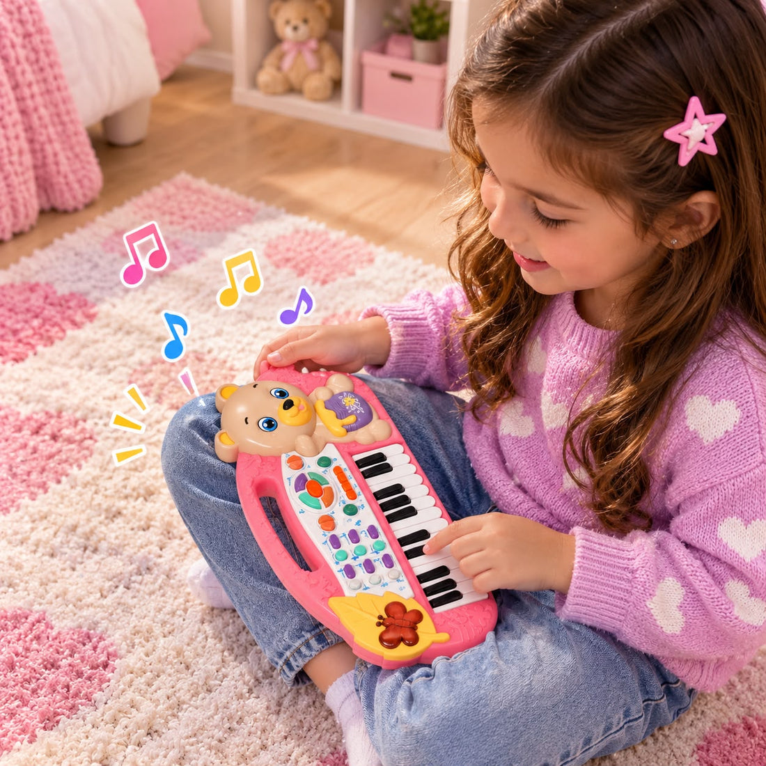 Piano Musical Infantil de Osito Rosado con Teclado y Sonidos Yoyoso