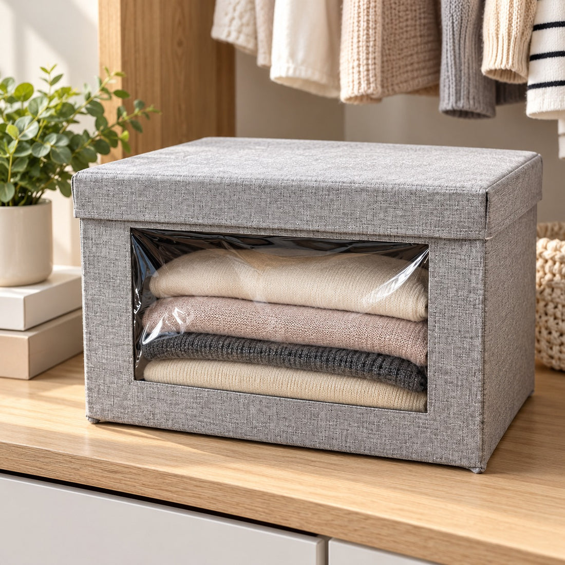 Caja Organizadora con Tapa y Ventana Transparente Gris 38 × 25 × 25 cm – Yoyoso