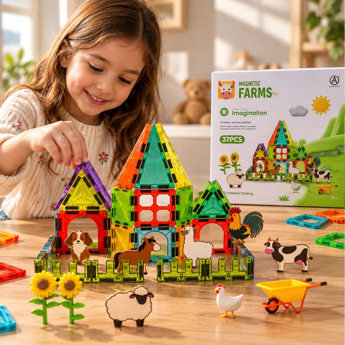 Bloques magnéticos de construcción de la granja, 52 piezas – Yoyoso