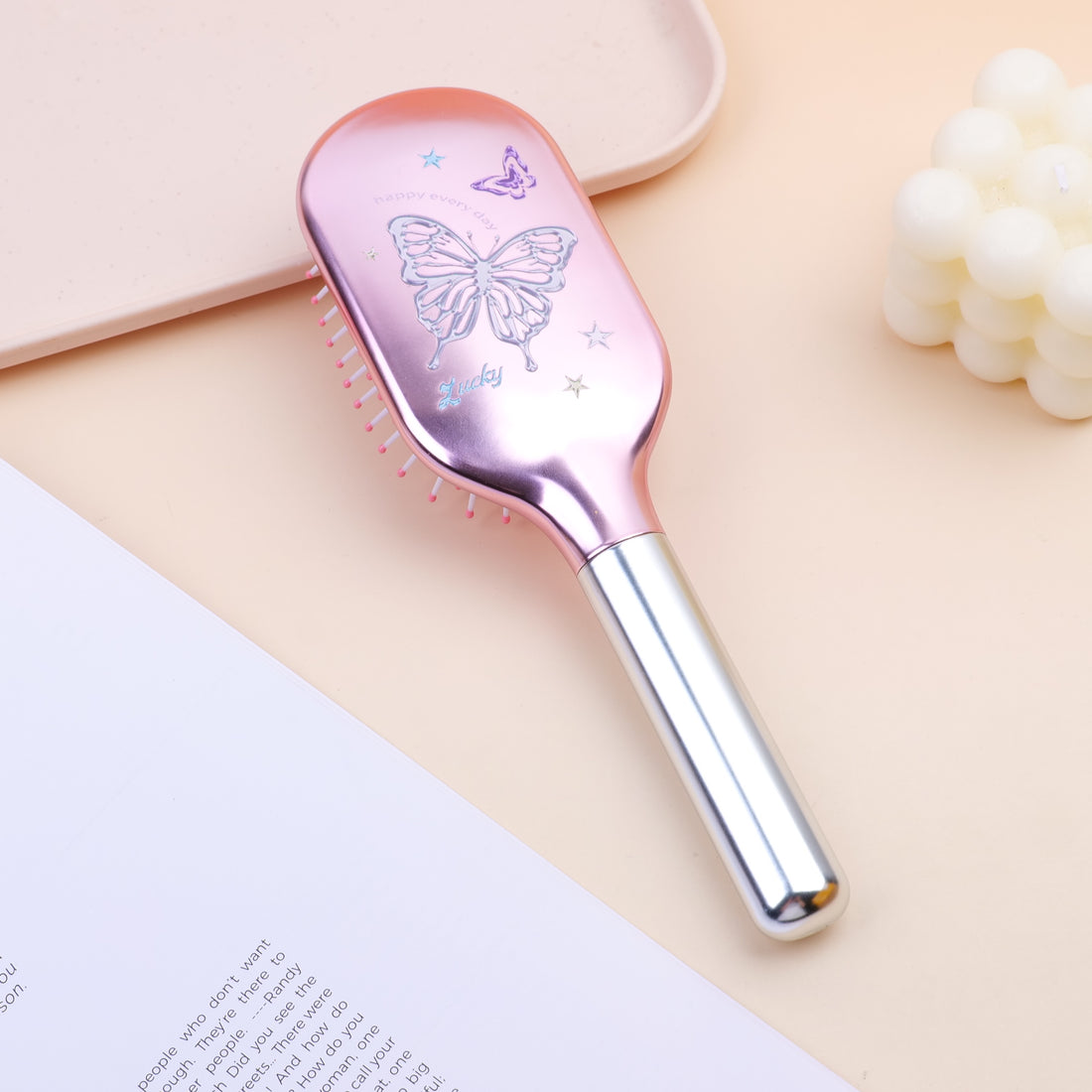 Cepillo para Cabello con Cerdas de Punta Redonda para Masaje Capilar Color Rosa Metálico Yoyoso