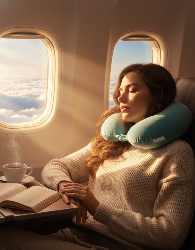 Almohada en U Cervical Ergonómica en Terciopelo Turquesa Yoyoso