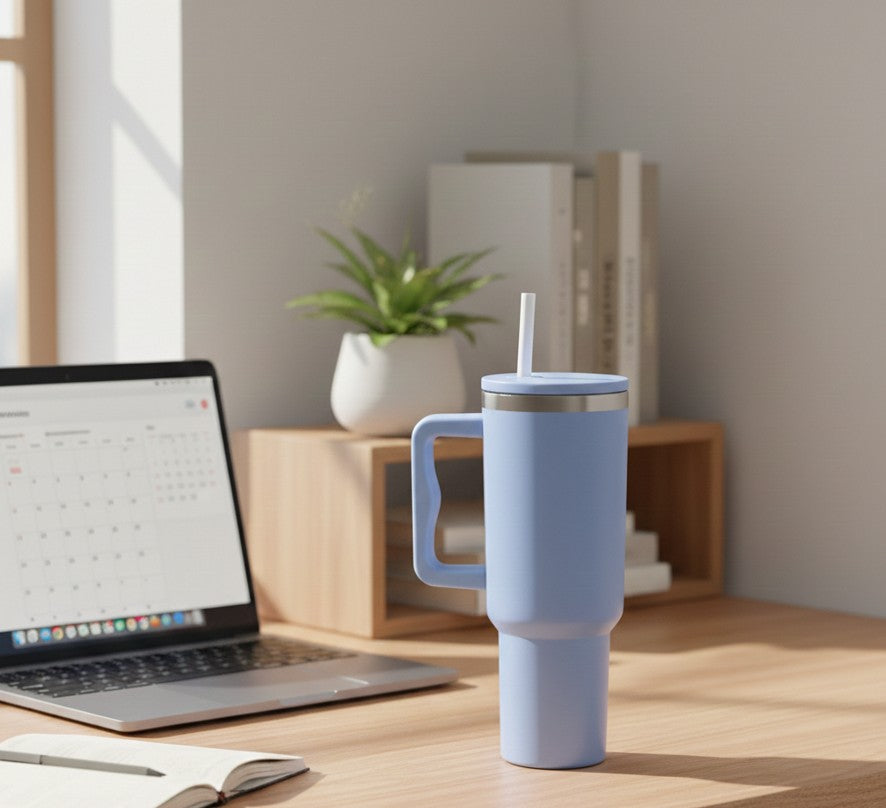 Termo Térmico de Acero Inoxidable Azul Con Pitillo 1.2L Yoyoso