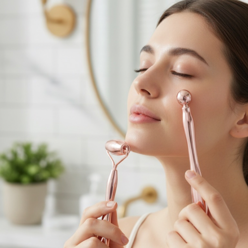 Set de Masajeadores Faciales 2 Piezas para Contorno de Ojos y Rostro Acabado Rosa Yoyoso