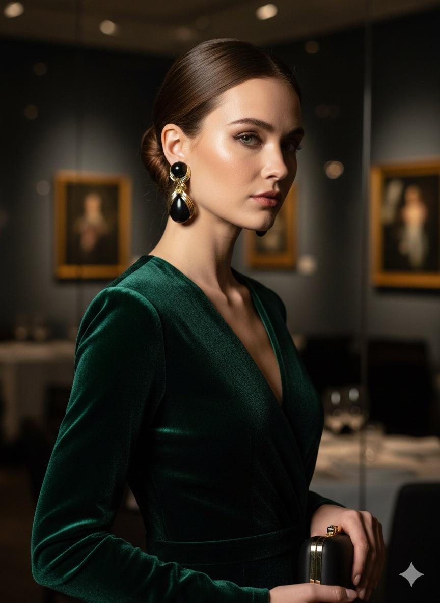 Pendientes de Gota Negra y Color Oro Yoyoso