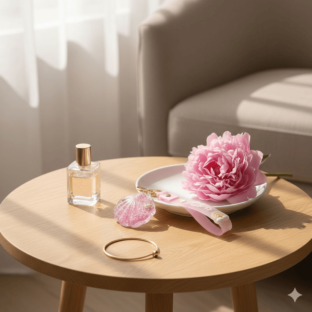 Llavero de Concha de Mar con Brillos y Correa de Silicona Pastel Yoyoso