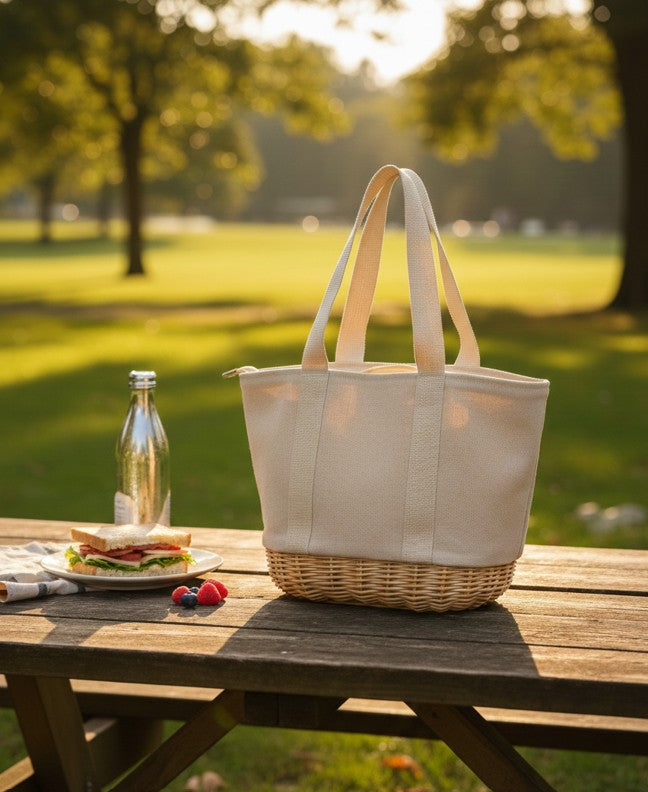Lonchera Térmica Tipo Tote con Base de Mimbre Sintético Yoyoso
